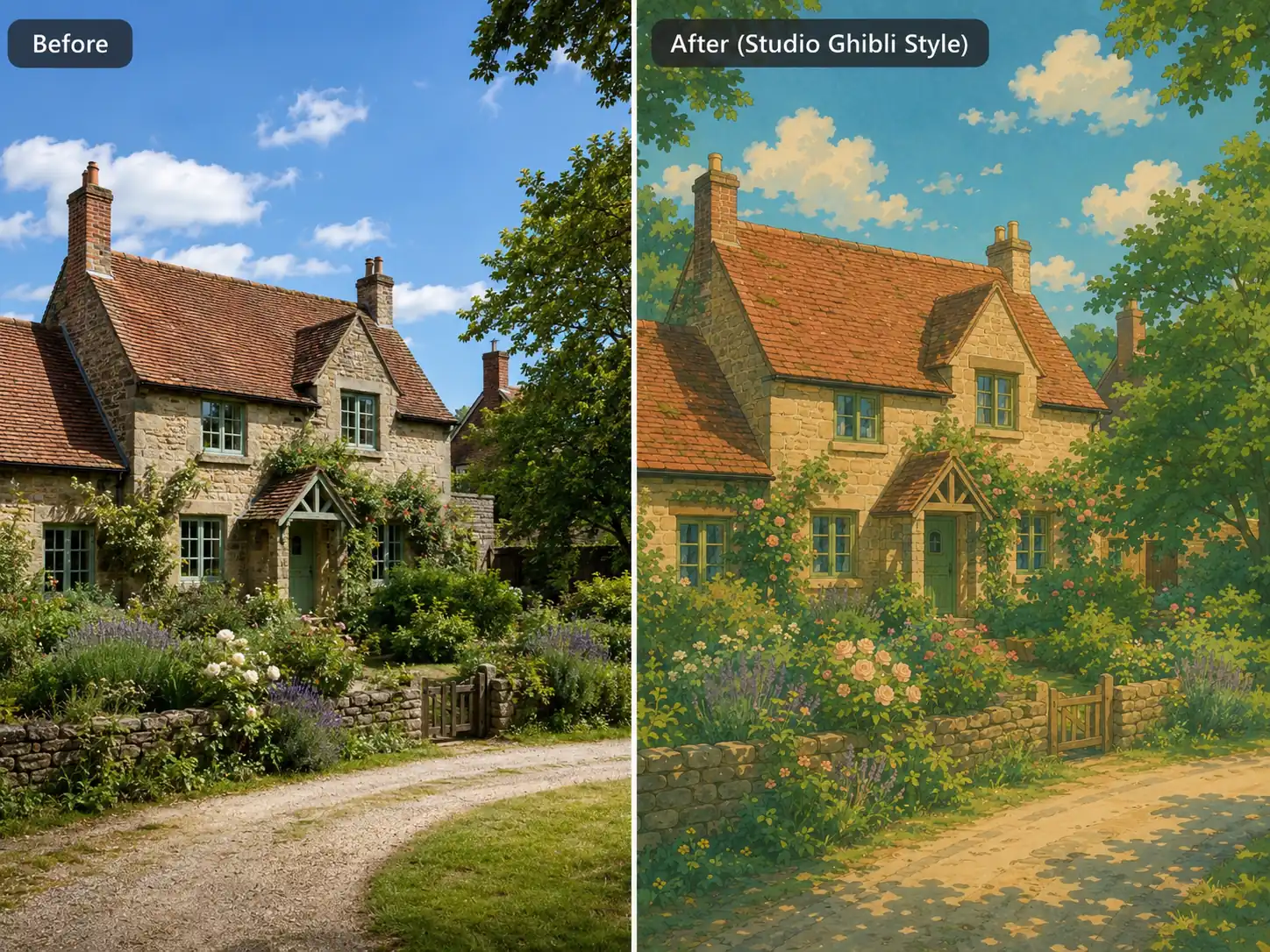 house photo transformed into Studio Ghibli inspired animation art