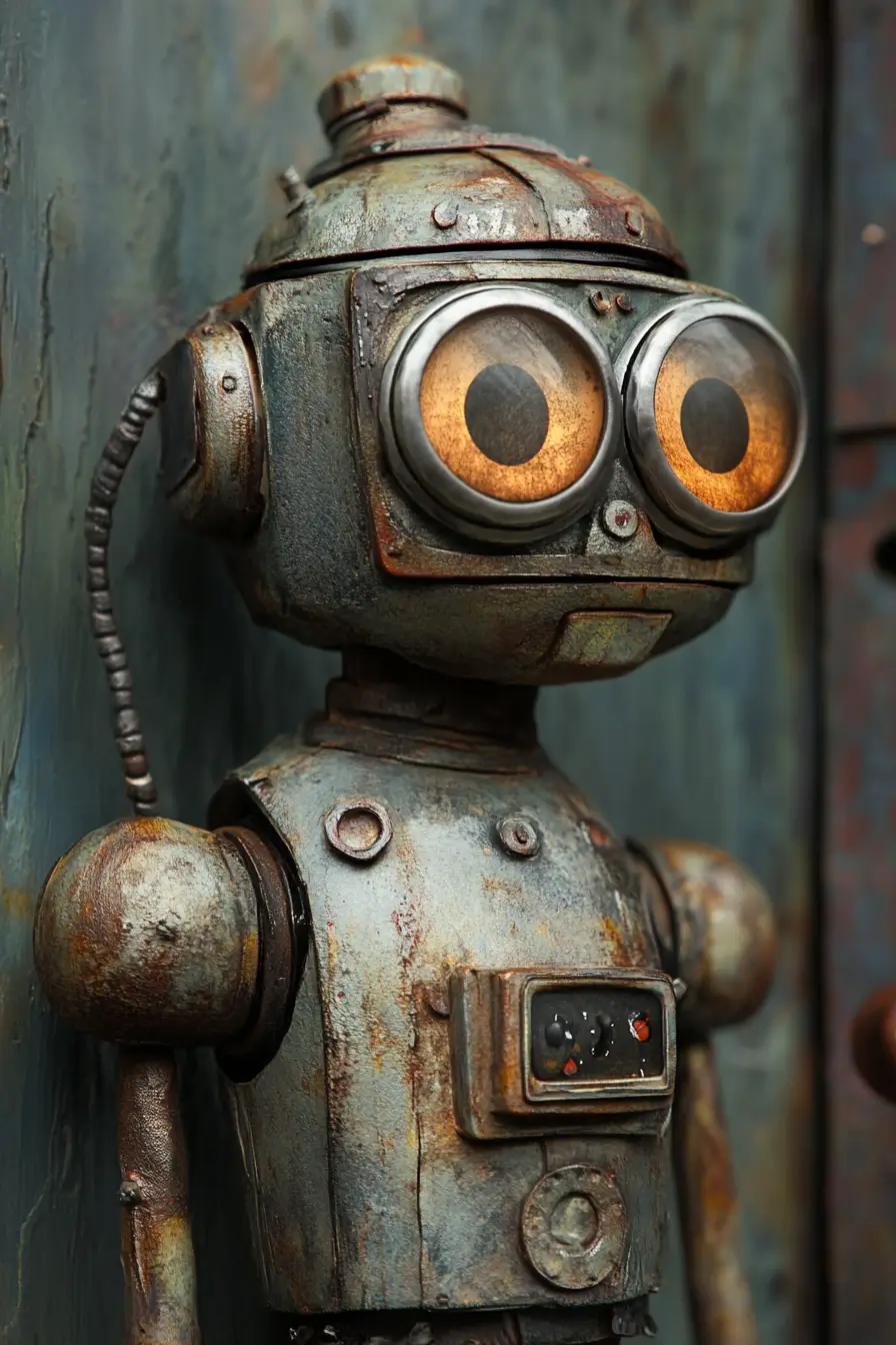 ein alter Roboter mit großen Augen, erstellt vom KI-Bildgenerator
