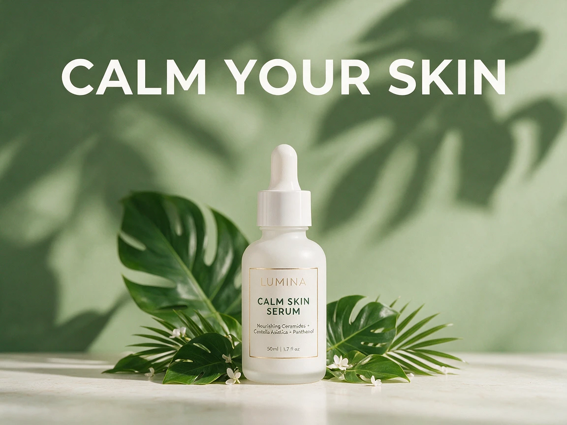 Square skincare ad with a pale sage background
