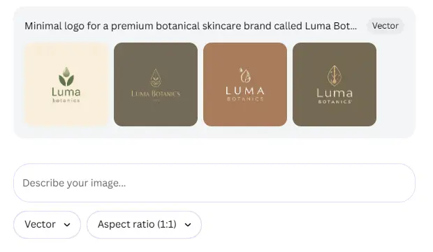 canva's ai logo generator creating botanical skincare logo concepts