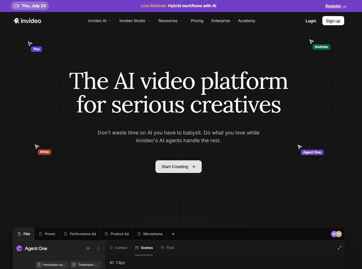 invideo ai homepage