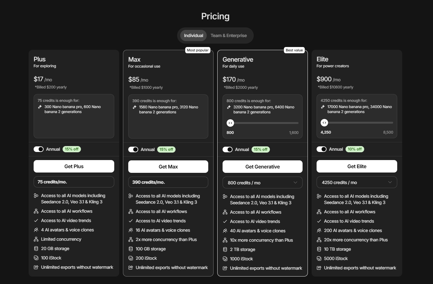 invideo ai pricing plans