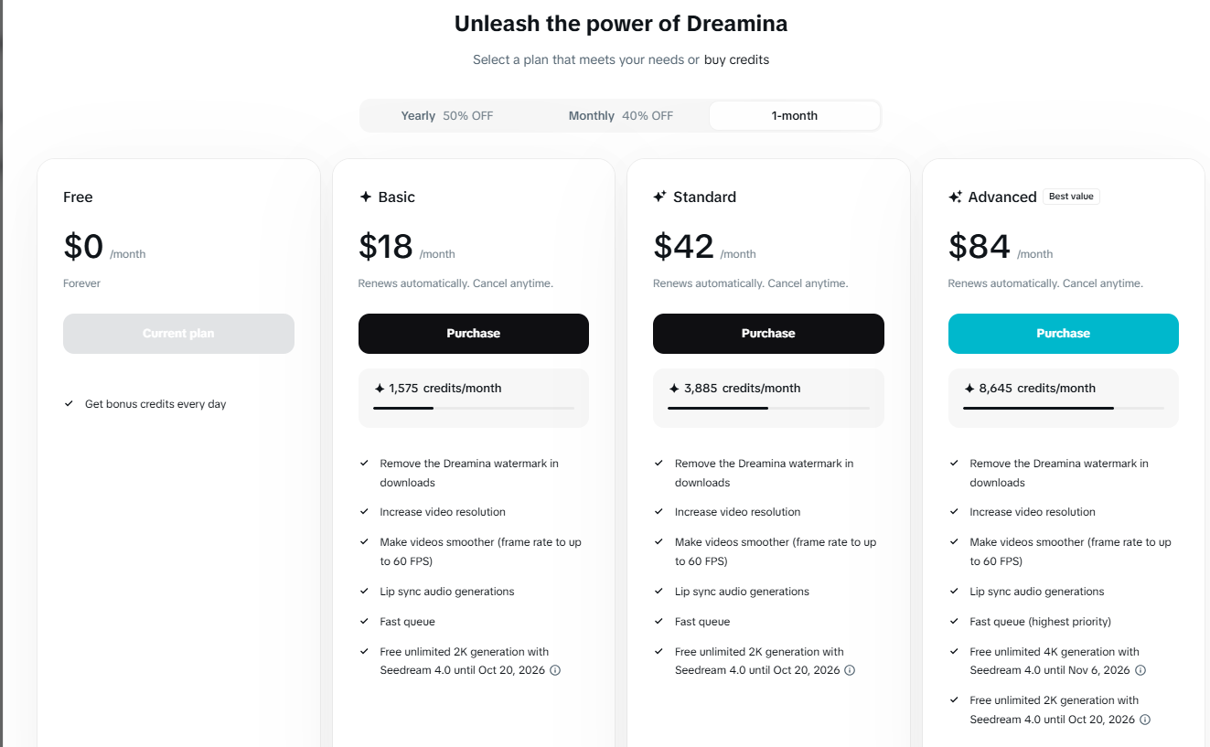 dreamina ai pricing