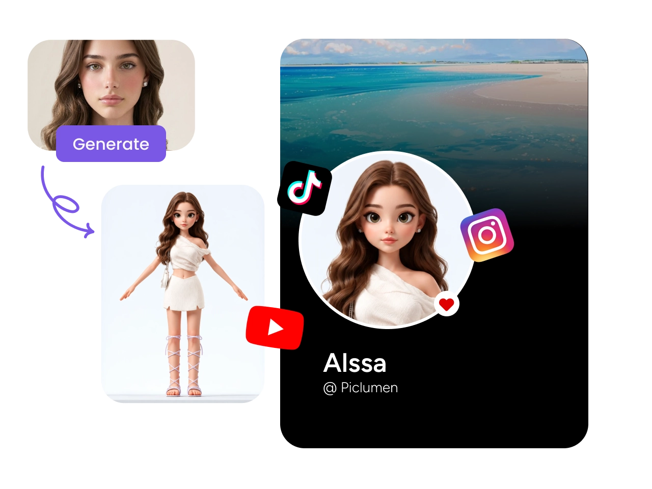 full-body vtuber model and profile picture generated with ai