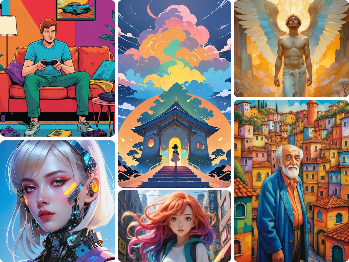 6 ilustraciones con ia generadas por el creador de imágenes con ia gratis de PicLumen
