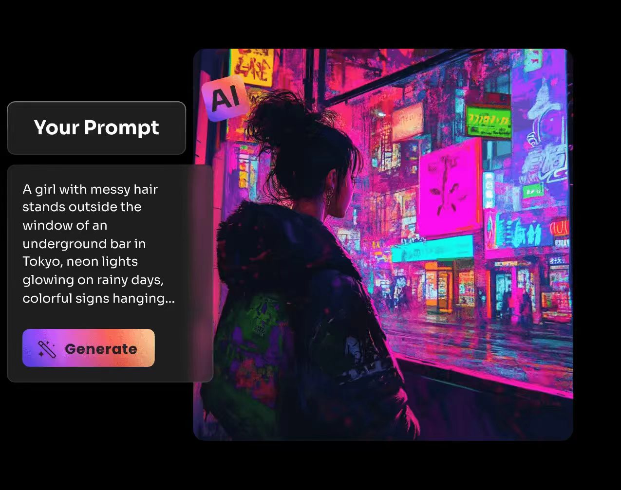 An AI neon girl standing on the street generated from text prompt with Piclumen