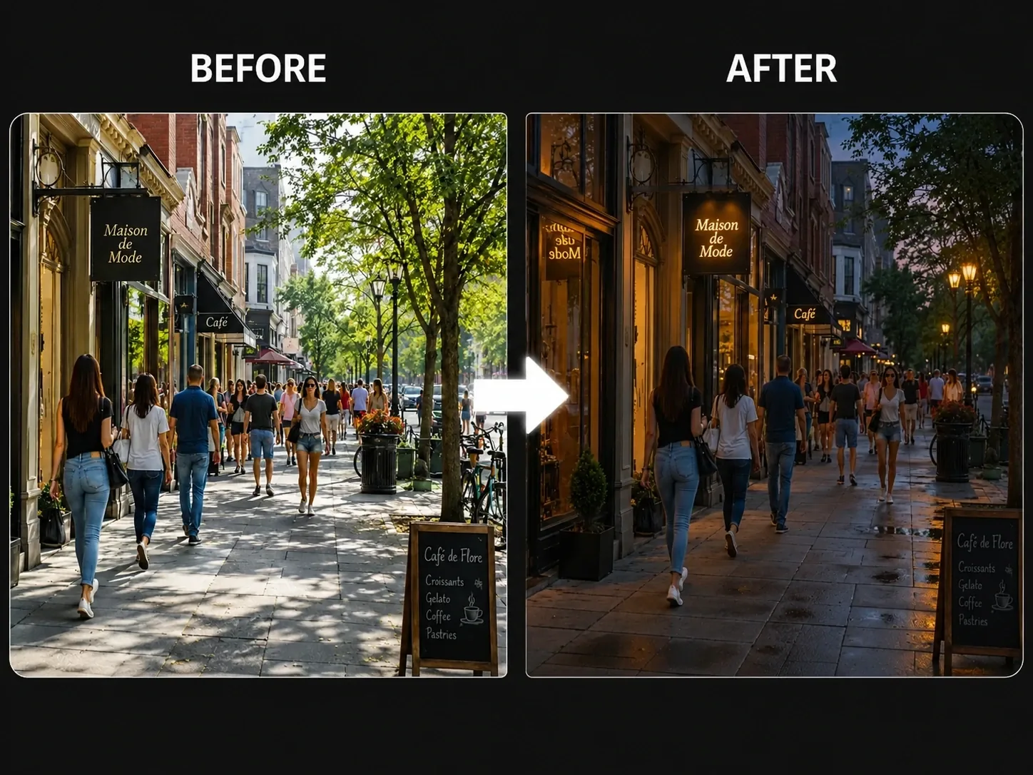 turn the daytime street into early evening