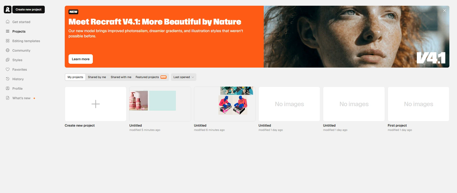 recraft homepage