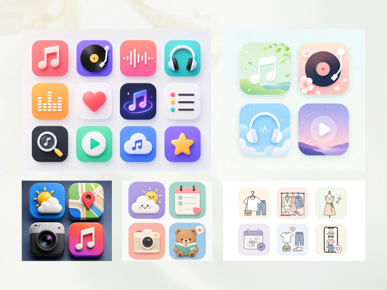 ai generated app icon collections in multiple styles
