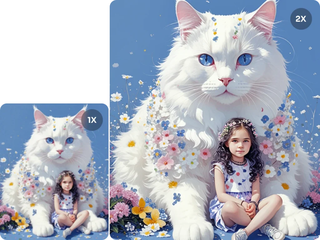 imagem ampliada por ia de um gato enorme com uma garota
