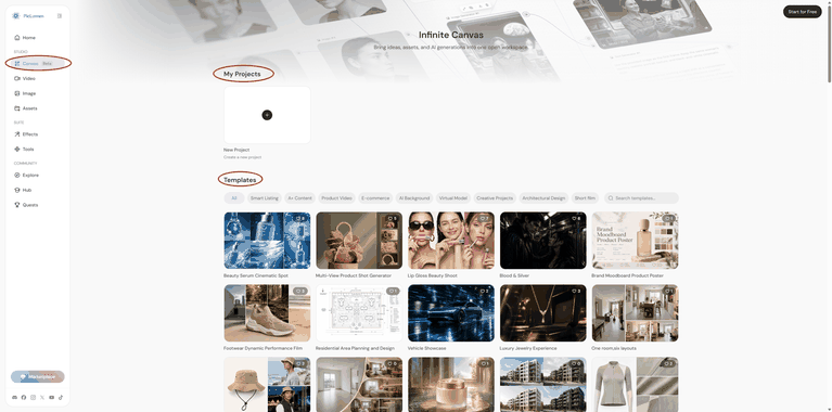 piclumen infinite canvas project and templates