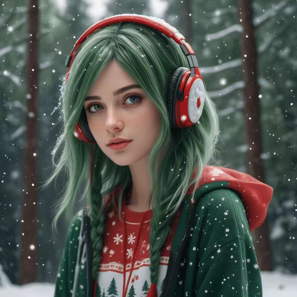 AI christmas generator - a girl in the snowy forest