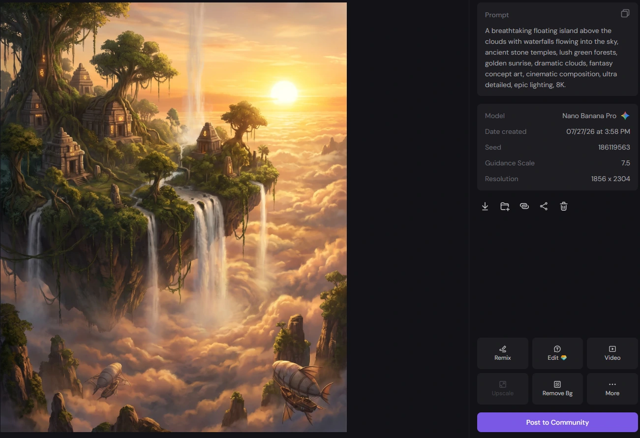 ai generated fantasy floating island in piclumen