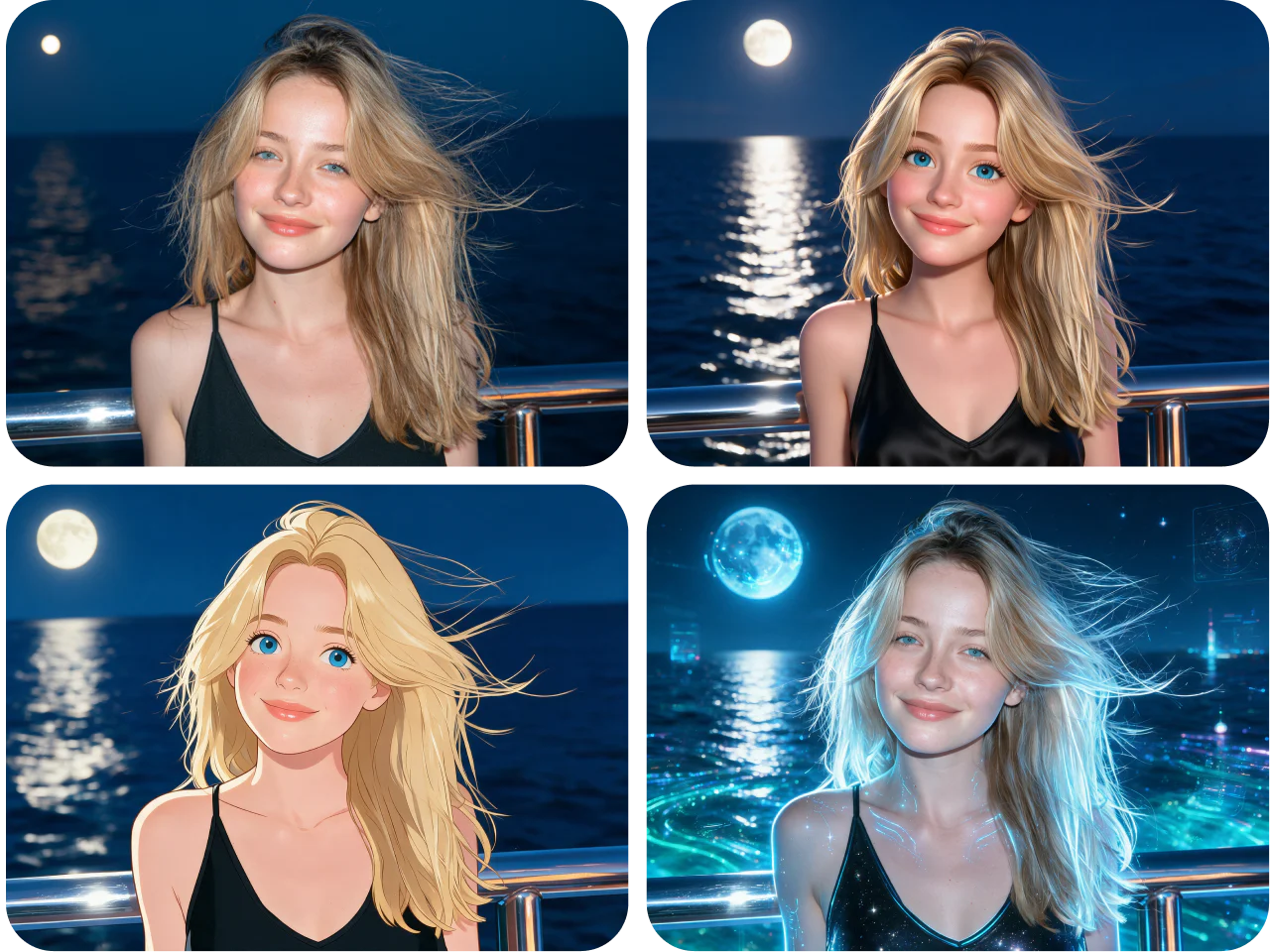 ai face generator creating multiple face styles including realistic and anime portraits