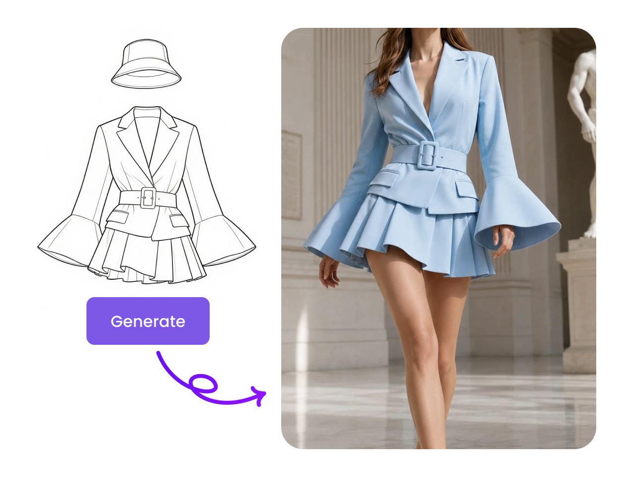 transformar un boceto de moda en un diseño de ropa realista