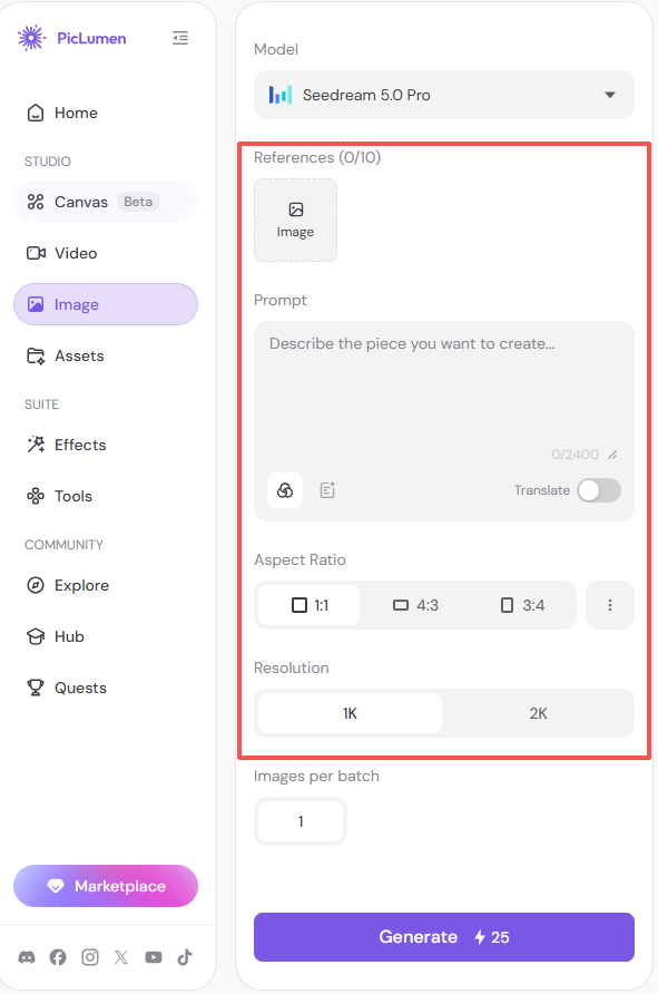 image generation settings