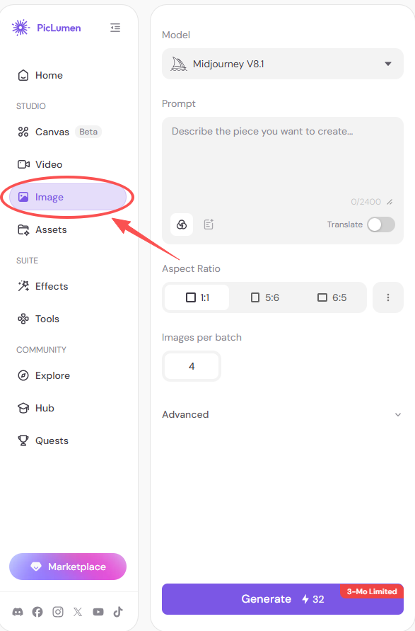 piclumen ai image generator page