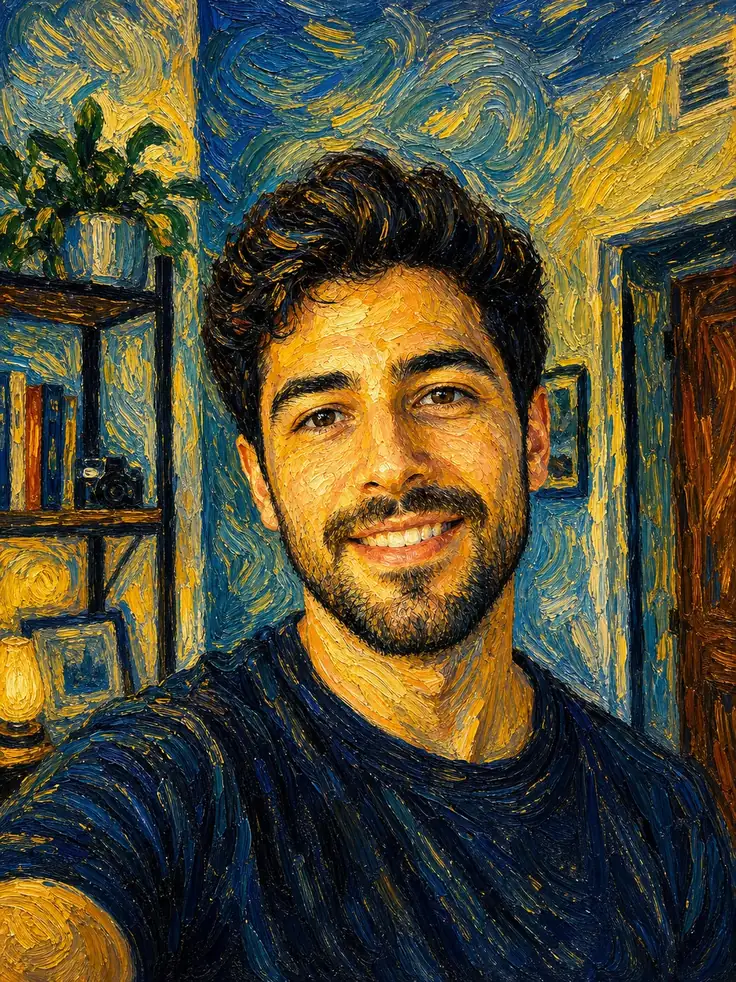 A Van Gogh-style AI selfie of a man