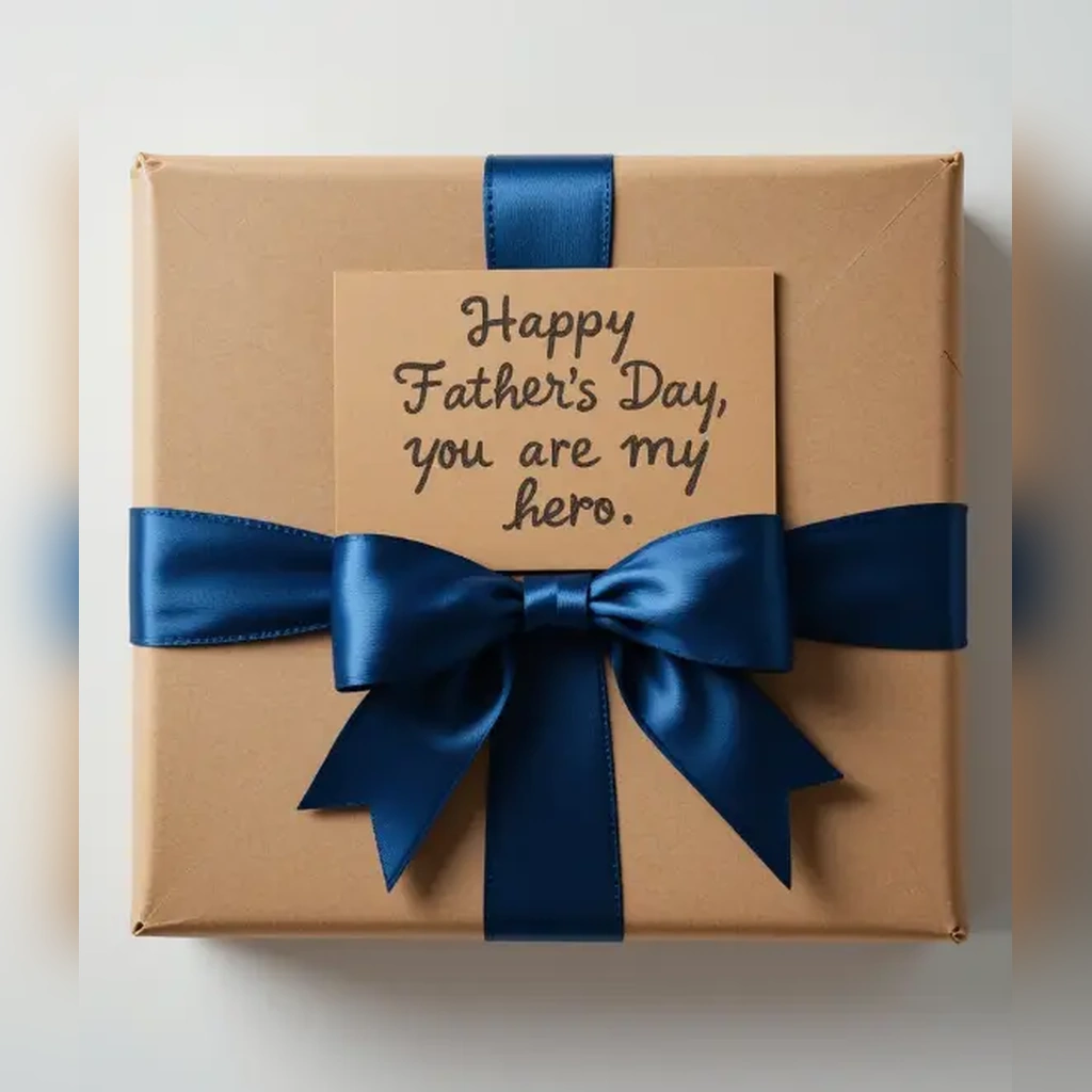 father's day image generator created father's day gift box with blue ribbon