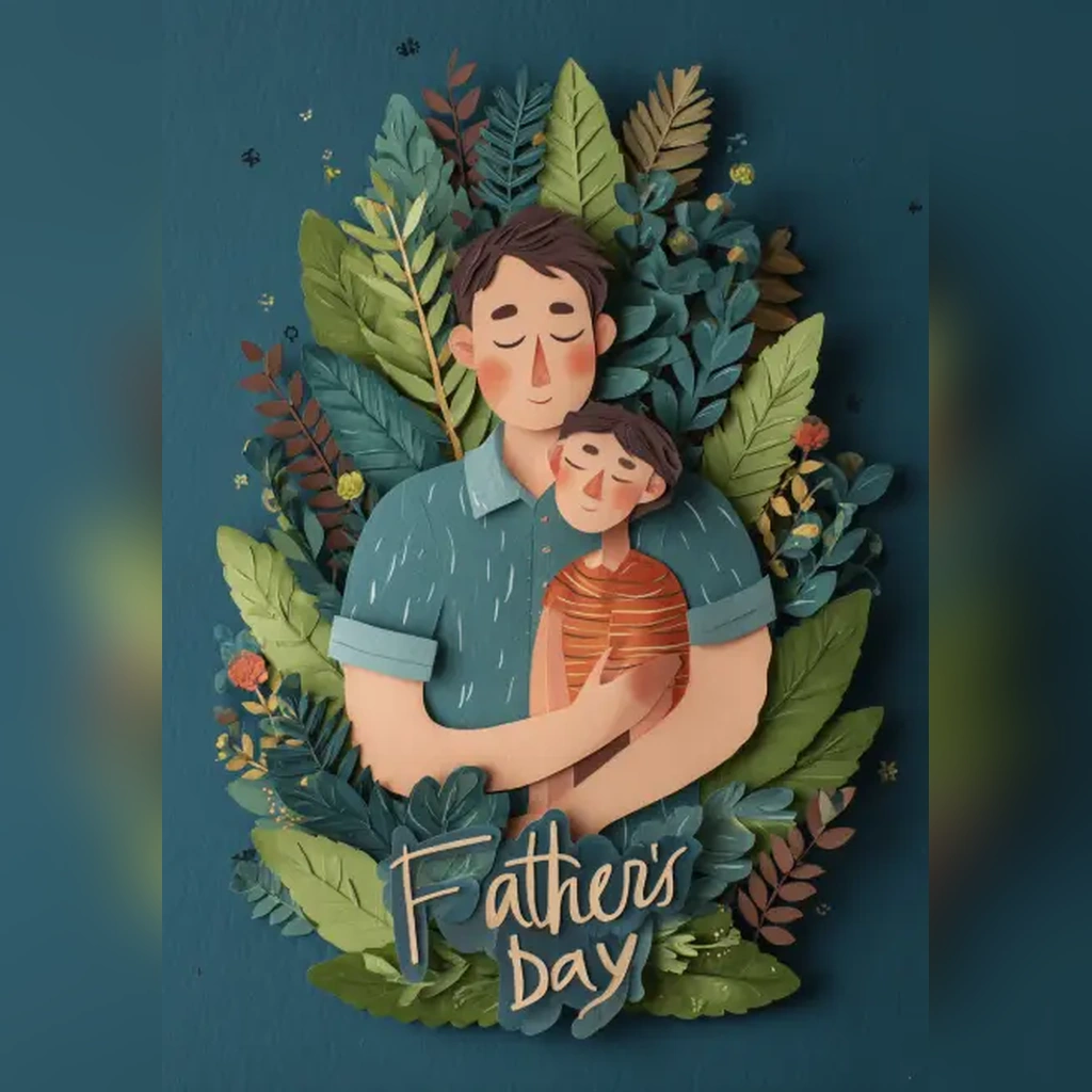 Father's Day card made from card stock, depicting a father holding a child in his arms