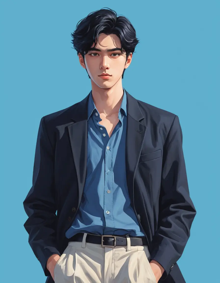 anime ai art man blue background