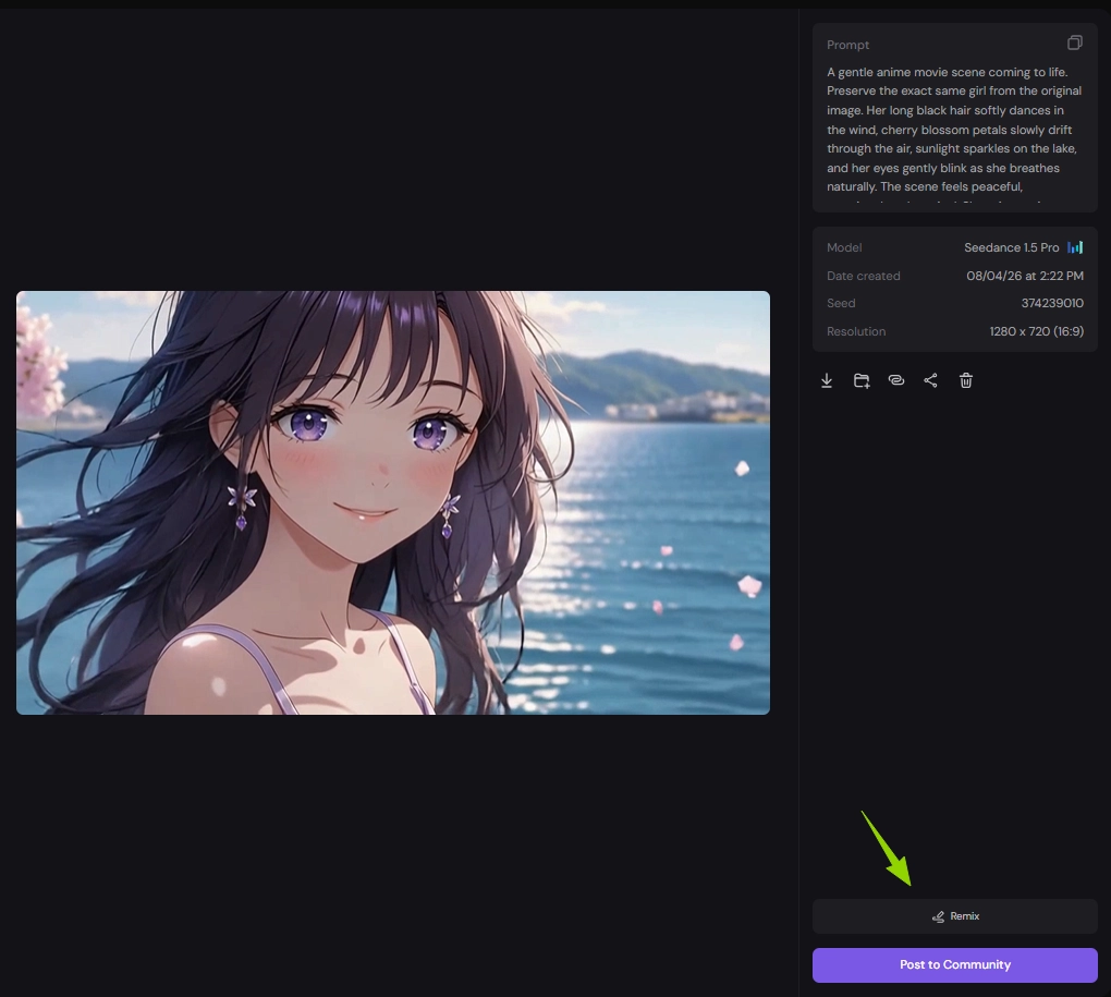 remixing or sharing the animation in piclumen