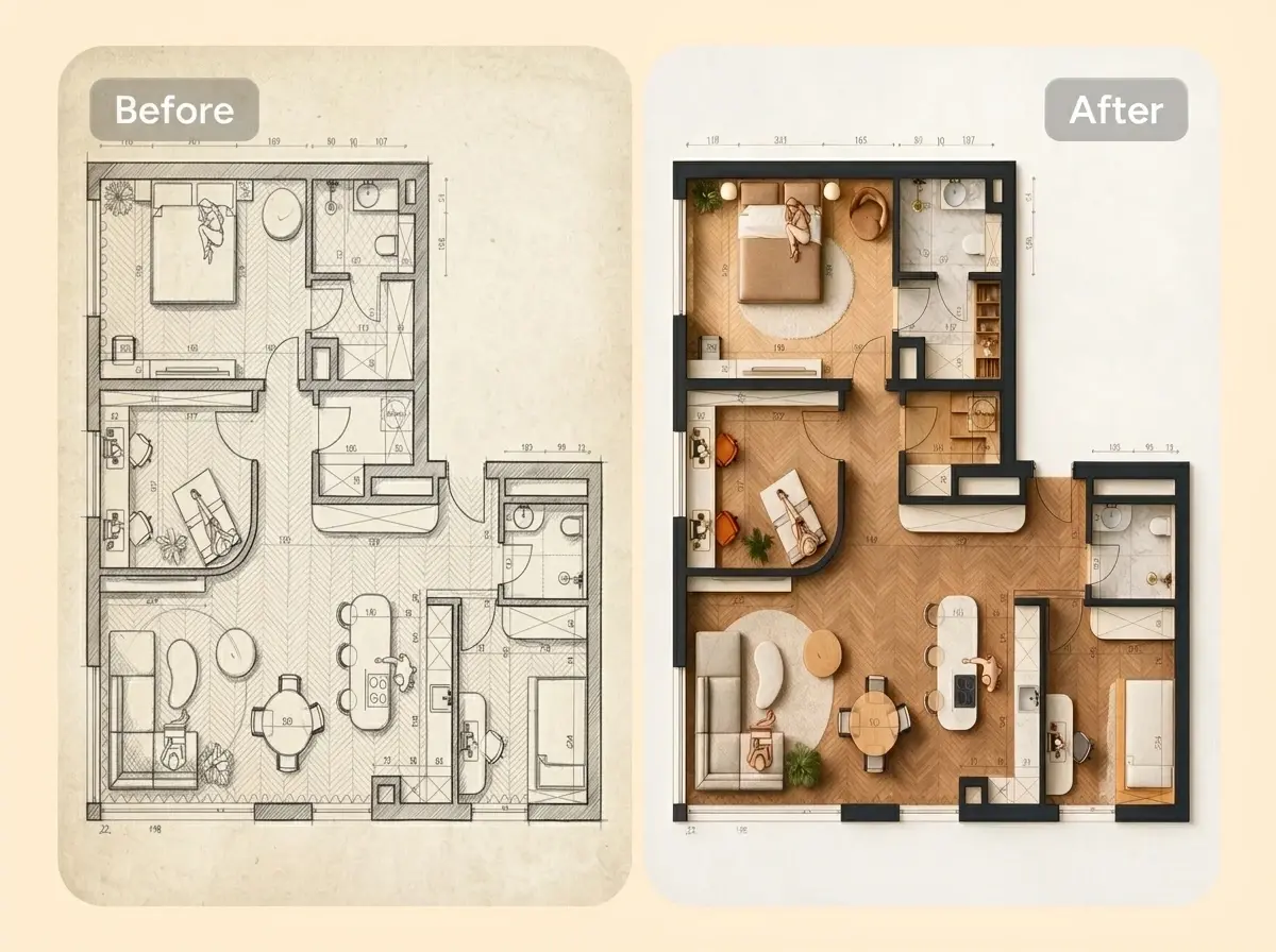 convert a sketch into an ai generated floor plan