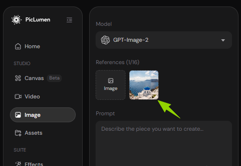 uploading image in piclumen to test image to image 