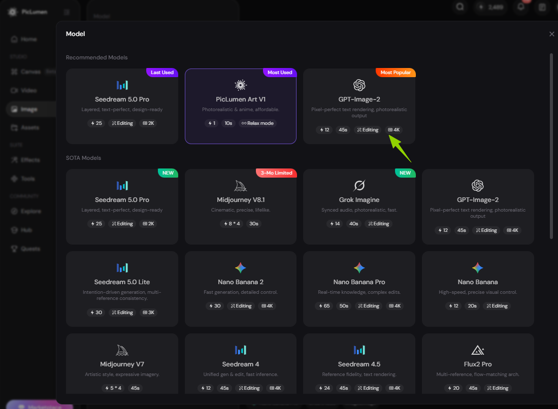 available models in piclumen