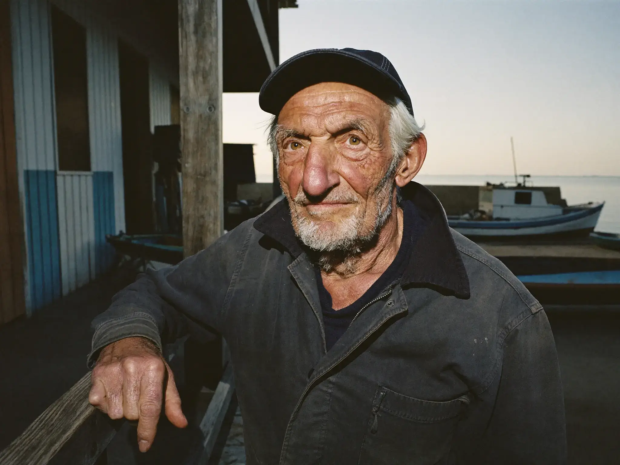 Higgsfield Soul 2.0 portrait of an elderly fisherman with direct-flash lighting