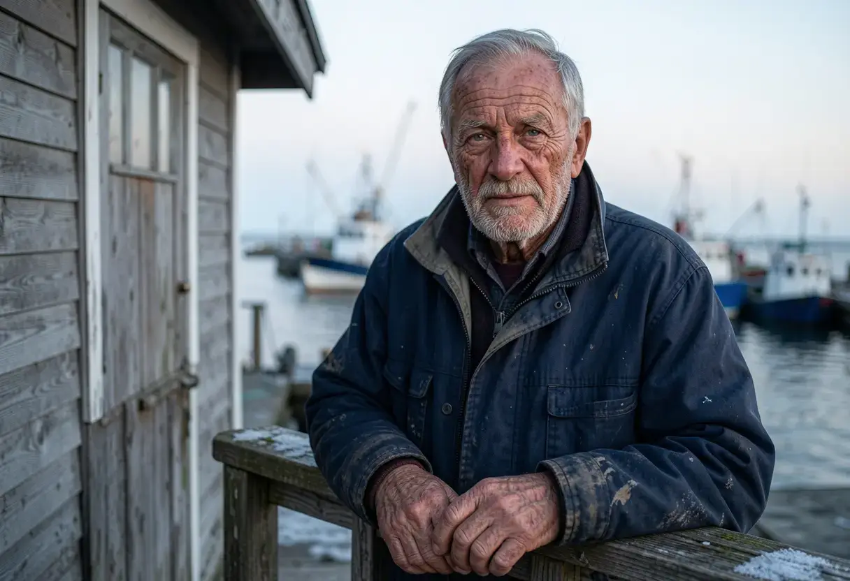 Magnific realistic portrait of an elderly fisherman
