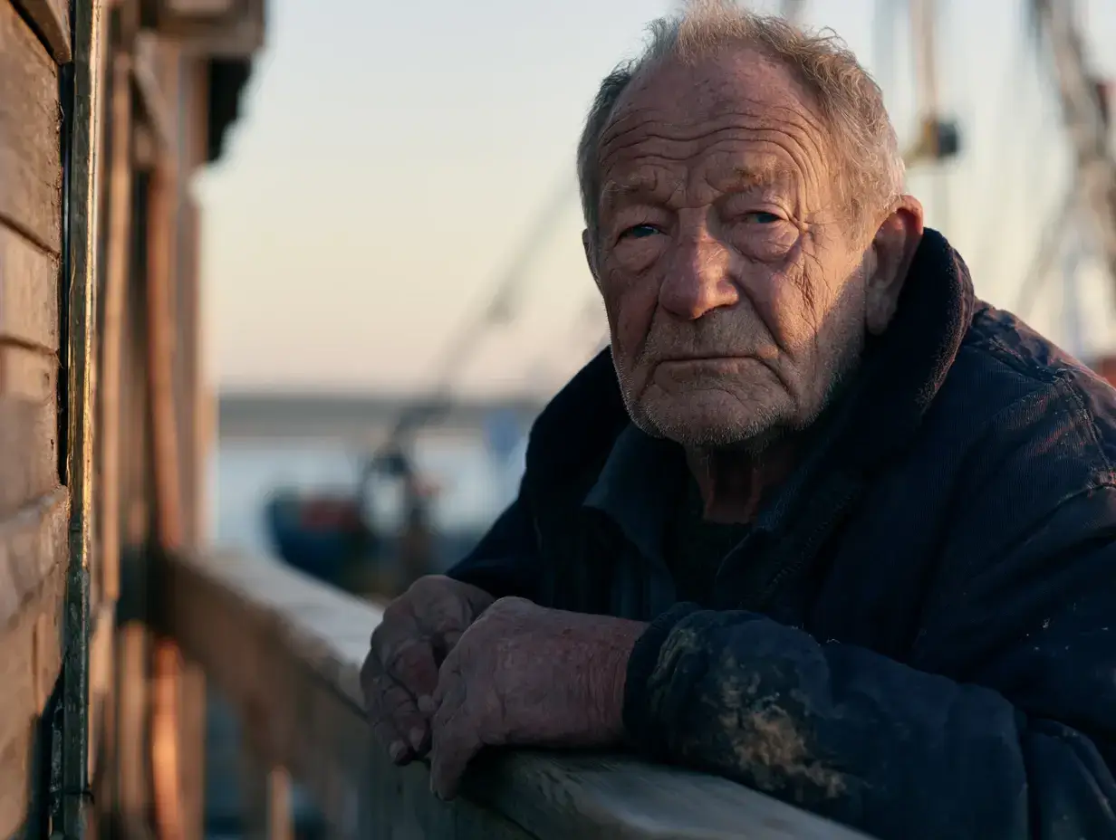 Midjourney realistic cinematic portrait of an elderly fisherman