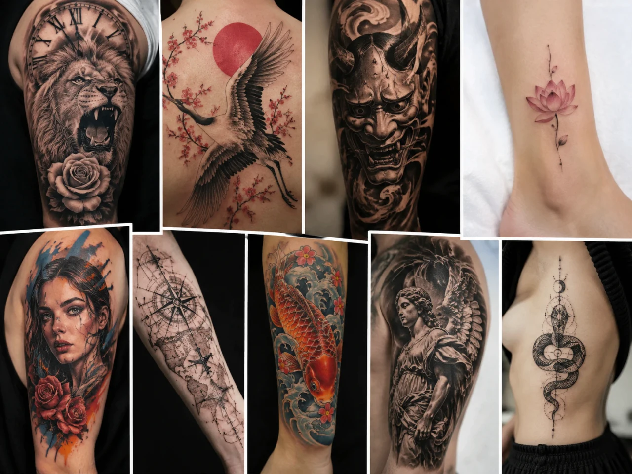 Collage mit Tattoo-Stil-Inspirationen aus der KI