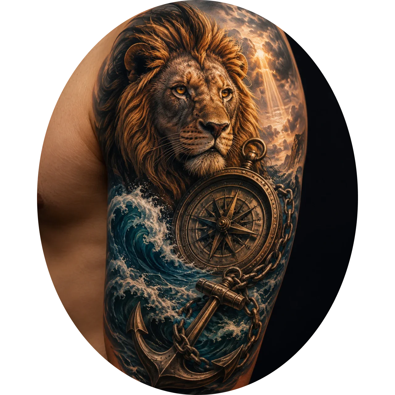 Löwen-und-Kompass-Tattoo