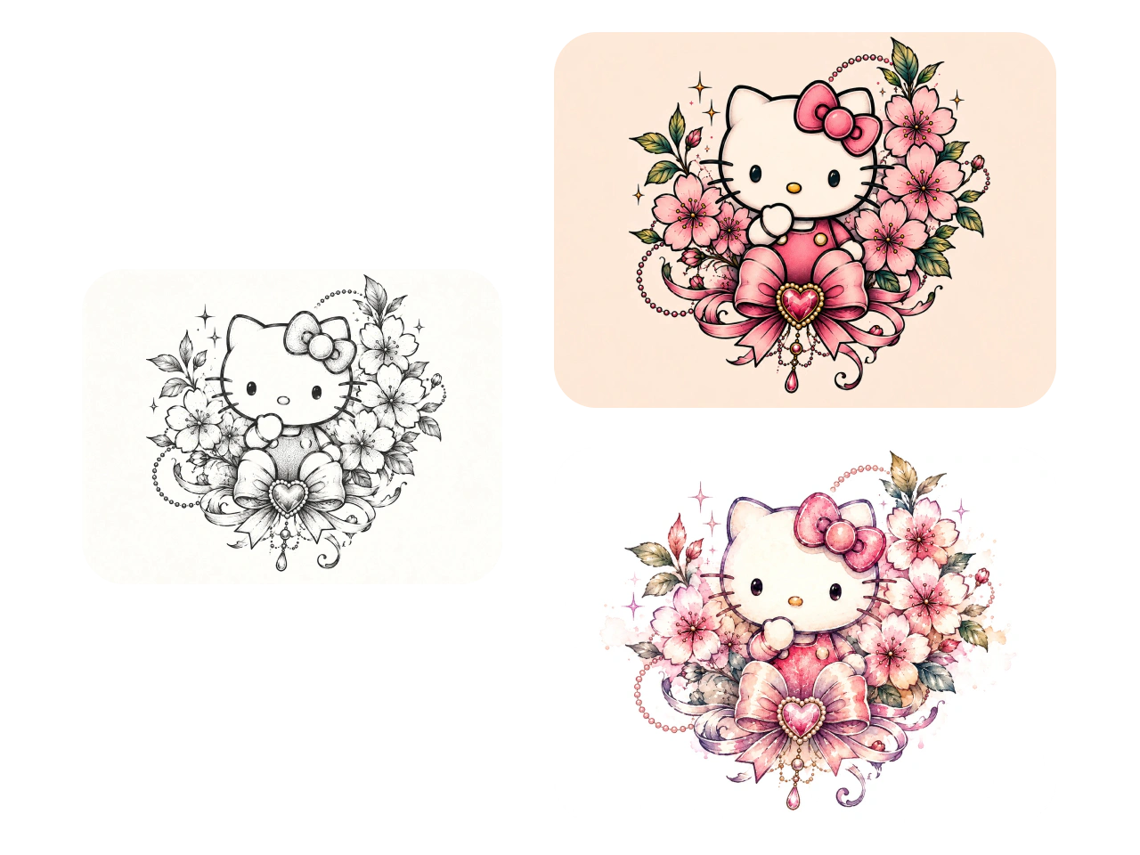 mehrere Tattoo-Stile aus einem Bild-Referenzmotiv generiert
