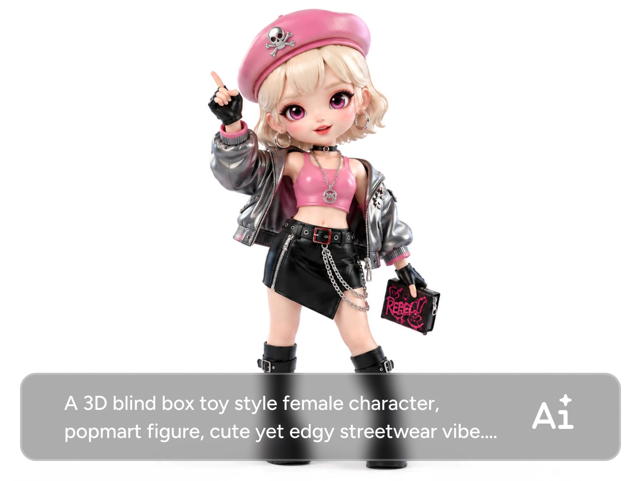 3D character creator matching a detailed text prompt to a blind box toy style character