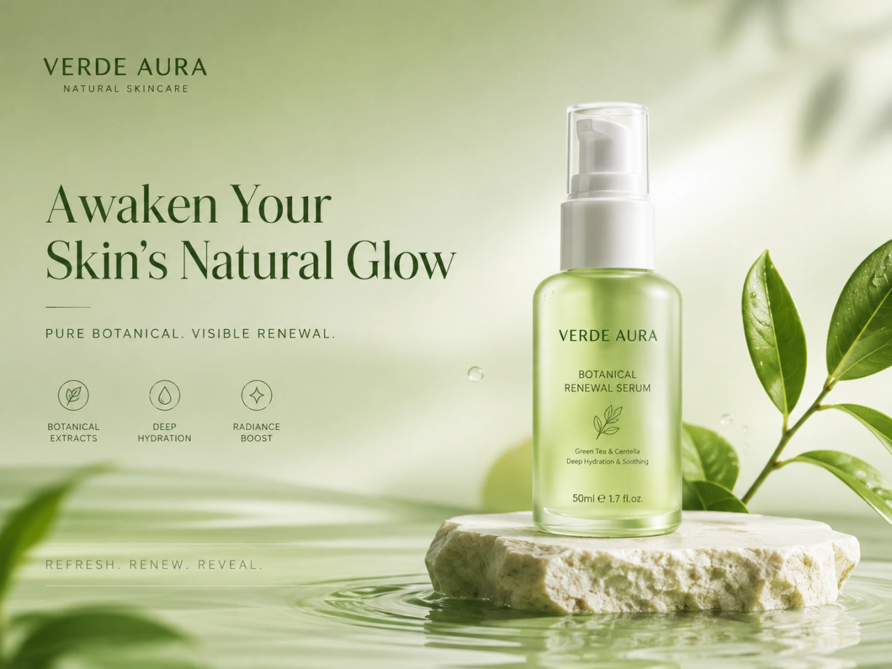 	imagem de produto gerada por IA de um frasco de spray para cuidados com a pele com fundo verde natural