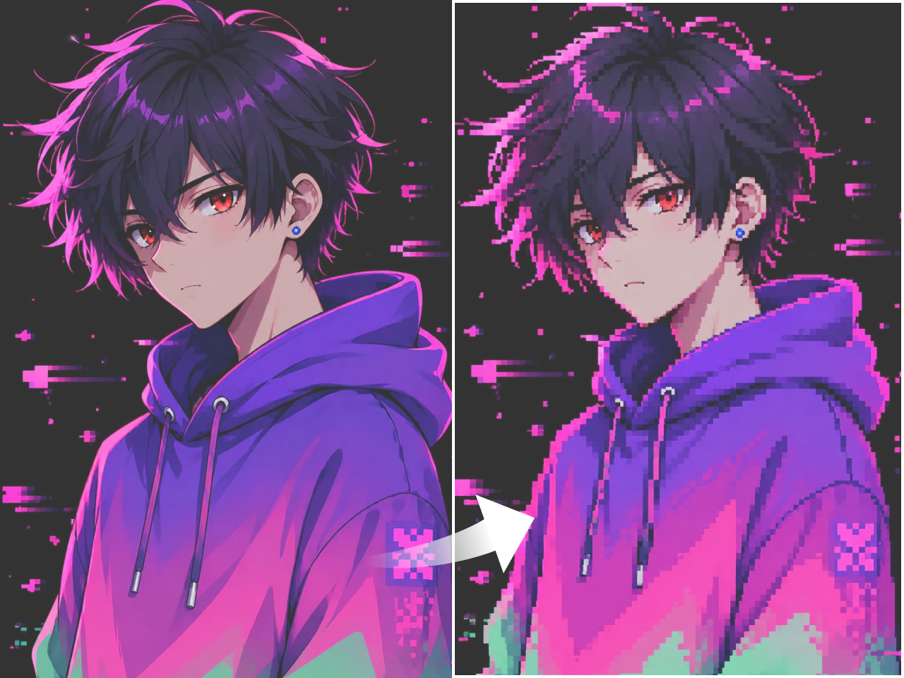 foto in pixel art ragazzo anime