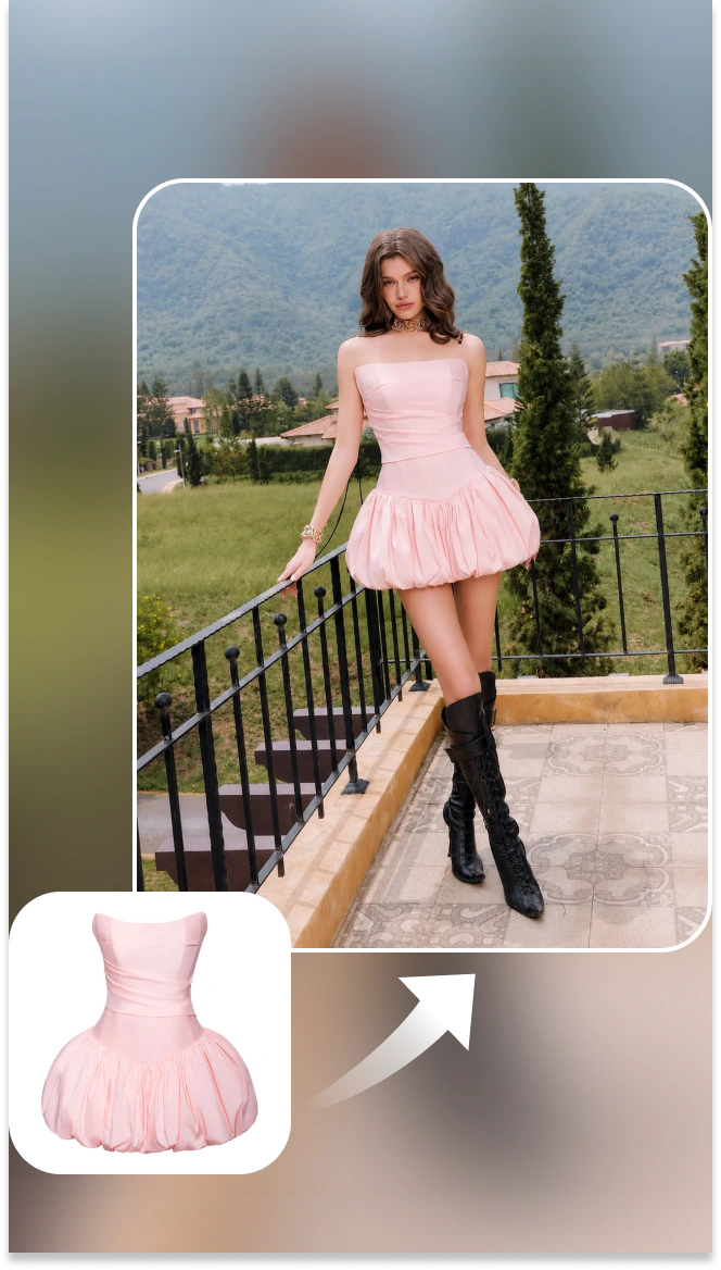 a model wearing a pink dress based on the original dress image
