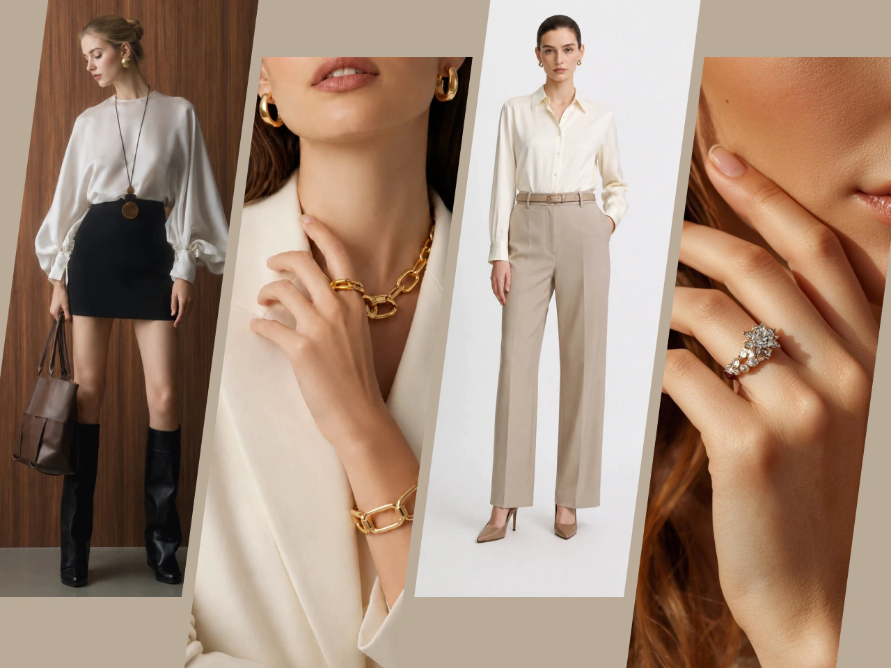 fashion products shown on different models
