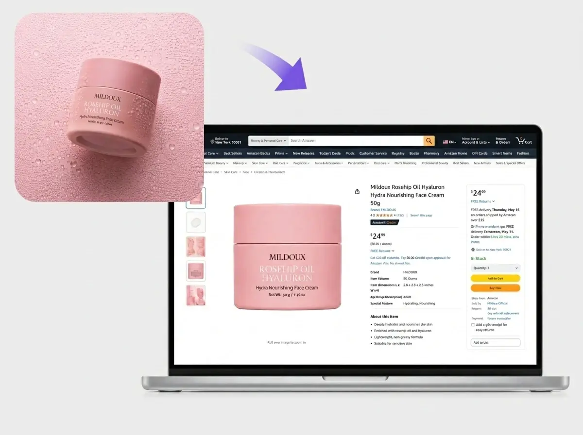 skincare product displayed across ecommerce listings