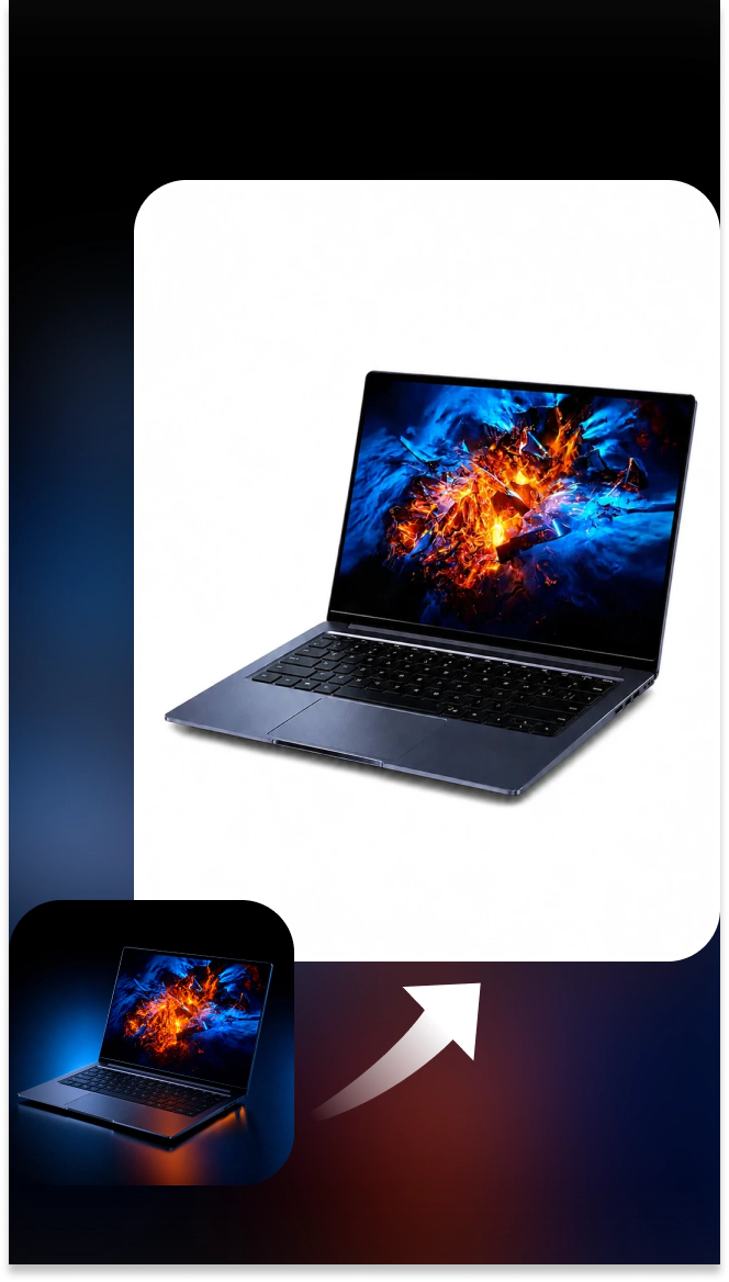 before-and-after gaming laptop with a white background