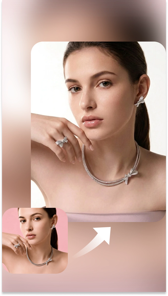 before-and-after jewelry model with a white background