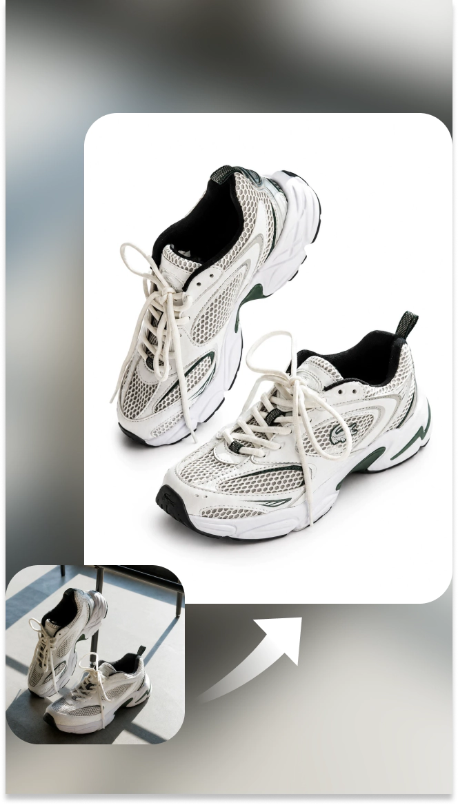 before-and-after sneakers with a white background