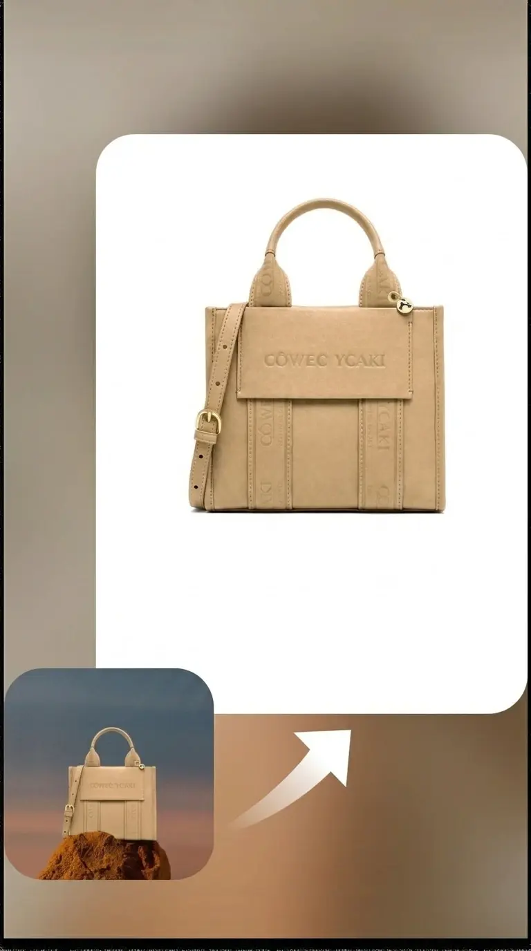 before-and-after handbag product with a white background