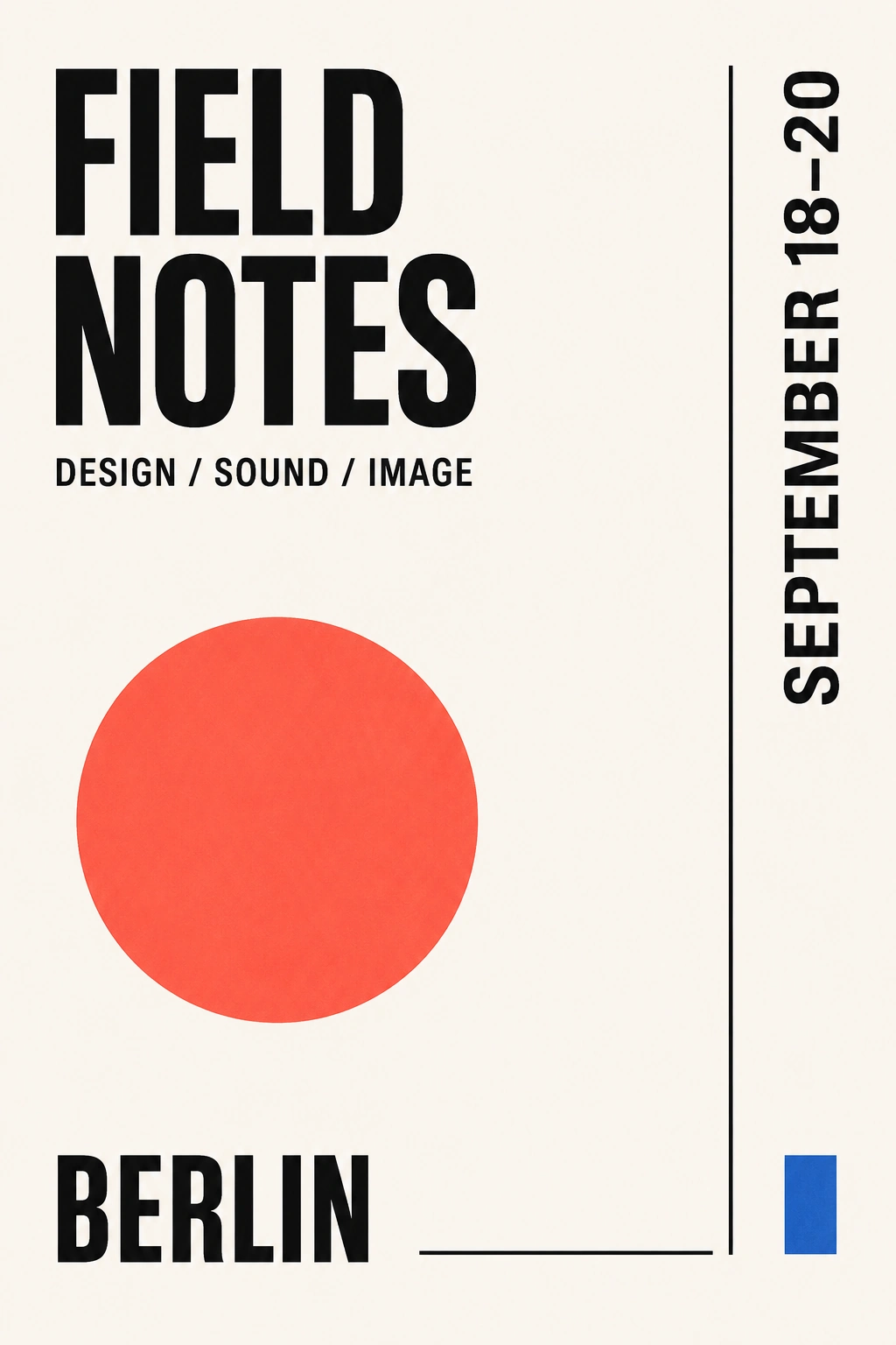 GPT-generated minimalist Field Notes Berlin poster with bold typography and red and blue shapes