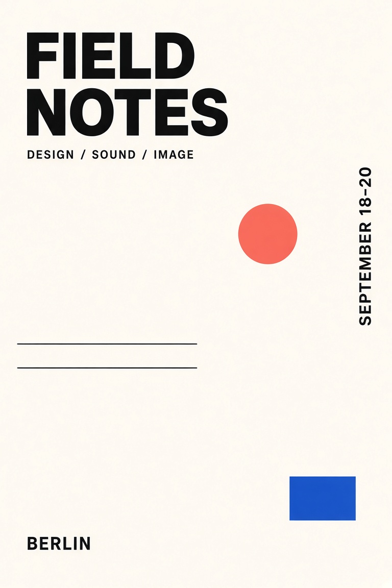 Grok Imagine Image 2.0 minimalist Field Notes poster for a Berlin design, sound and image event