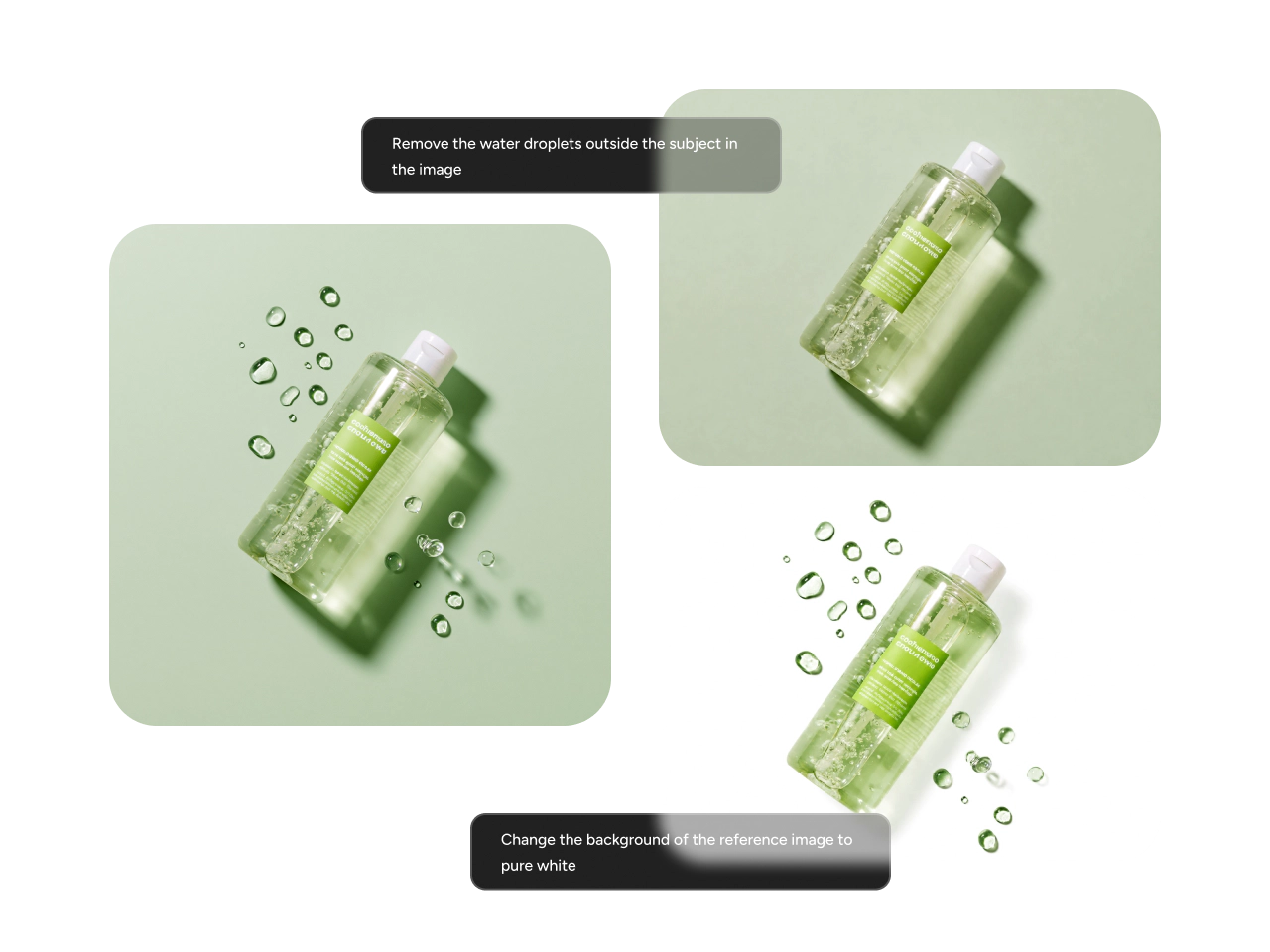 green serum bottle in customized product listing layouts
