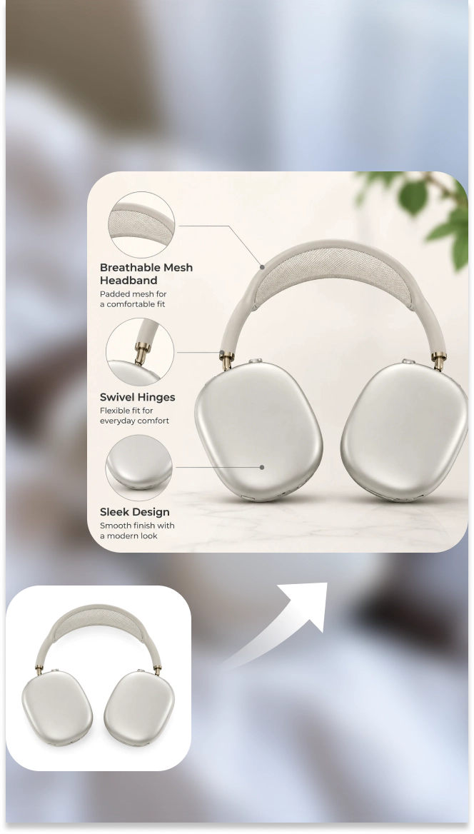 headphones listing image with key feature callouts
