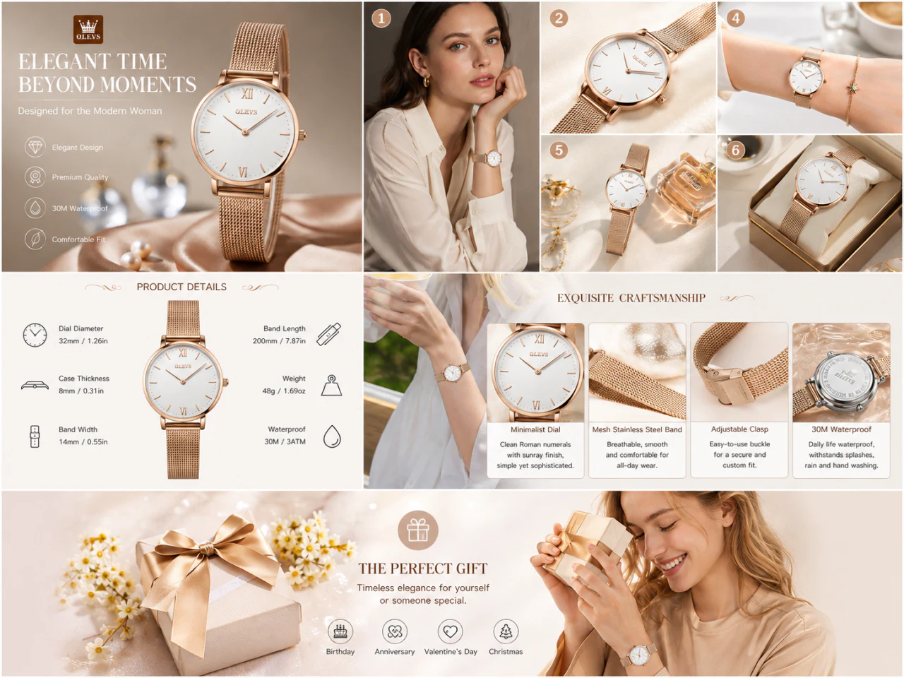 wristwatch featured in a complete amazon a+ content image set